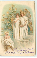 Carte Gaufrée - Fröhliche Weihnachten - Anges Gardiens Veillant Sur Un Bébé - Andere & Zonder Classificatie