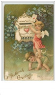 Carte Gaufrée - Affectionate Greeting - Angelots Déposant Une Lettre Dans Une Boite Aux Lettres (vendu En L'état) - Valentinstag