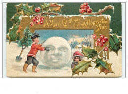 Carte Gaufrée - A Merry Christmas And A Happy New Year - Enfant Jouant Avec La Neige - Otros & Sin Clasificación