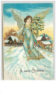 Carte Gaufrée - A Merry Christmas - Ange Gardien - Other & Unclassified