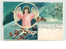 Carte Gaufrée - A Merry Christmas - Ange Et Oiseaux - Otros & Sin Clasificación