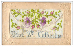 Carte Brodée Vive Ste Catherine Fleurs - Bestickt