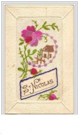 Carte Brodée St Nicolas Fleur Et Maison - Bestickt