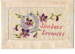 Carte Brodée - Sincères Souhaits - Fleurs Et Fer à Cheval - Embroidered