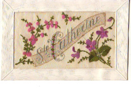 Carte Brodée - Ste Catherine - Fleurs - Bestickt