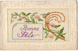 Carte Brodée - Bonne Fête - Fleurs - Brodées