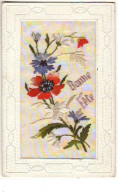 Carte Brodée - Bonne Fête - Fleurs - Embroidered