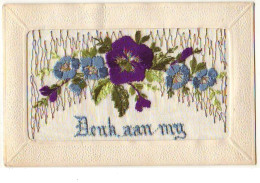 Carte Brodée - Benk Aan My - Fleurs Pensées - Embroidered