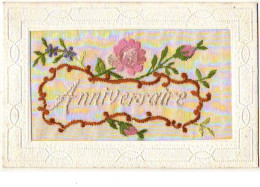 Carte Brodée - Anniversaire - Fleurs - Brodées