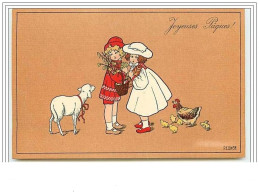 P. Ebner Joyeuses Pâques Fillettes Avec Un Mouton, Une Poule Et Des Poussins Autour D'elles - Ebner, Pauli