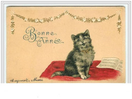 Carte Gaufrée - Bonne Année - Chat Chantant - Cats
