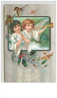 Carte Gaufrée Wishing You A Merry Christmas Anges - Other & Unclassified