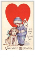 Carte Gaufrée - Valentine Message - Fillette Avec Un Chien - Dia De Los Amorados