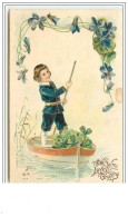 Carte Gaufrée - With Love's Greeting - Enfant Sur Une Barque - Valentinstag