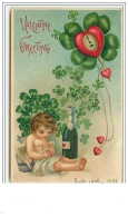 Carte Gaufrée - Valentine Greeting - Angelot Dormant Près D'une Bouteille De Champagne - Dia De Los Amorados