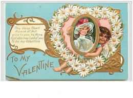 Carte Gaufrée - To My Valentine - Angelot Tenant Un Médaillon Avec Le Portrait D'une Jeune Femme - Valentijnsdag