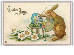 Carte Gaufrée - Easter Joys - Lièvre Peignant Un Oeuf - Ostern