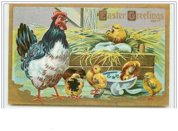 Carte Gaufrée - Easter Greetings - Poule Et Poussins - Ostern
