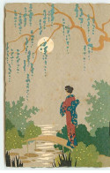 Japon - Femme En Kimono Près D'un Pont Au Clair De Lune - Ars Nova - Style Meschini - Autres & Non Classés