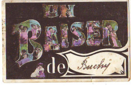 Un Baiser De BUCHY - Couple Dans Les Lettres - Carte à Paillettes - Buchy