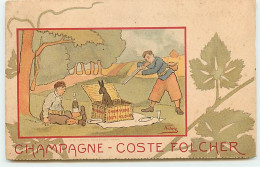 Publicité - Champagne Coste Folcher - Narey - Chasseur Visant Un Lièvre Dans Un Panier De Pique-nique - Advertising
