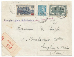 FRANCE N° 609+491+ MERCURE LETTRE REC PARIS 10.6.1944 1ER JOUR N° 609 - ....-1949