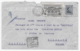 AIR FRANCE 1934 Par Avion Uruguay Montevideo Bordeaux Gironde Airmail Cover Pour Passager MASSILIA CHARGEURS REUNIS - Airplanes