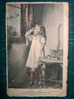 CARTE POSTALE, Art, Beau Portrait D'une Petite Fille Portant Une Jolie Robe. Belle Variété De Couleurs Pastel - Portraits