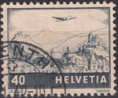 1941 Flugpost Schweiz ⵙ Zum:CH F28, Mi:CH 388,Yt:CH.PA 28, Wallis, Grau/rosa - Gebruikt