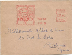 EMA 20.00 TOURS GARE 2 AVR 1958 GRANDS MAGASINS LE FROID INDRE ET LOIRE  SUR LETTRE - Railway Post