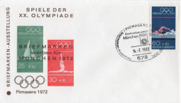 Germany Deutschland 1972 FDC Olympischen Spiele Olympic Games Munchen, Swimming Schwimmen, Canceled In Pirmasens - 1971-1980