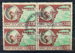 C 285 Brazil Stamp Occupational Medicine Congress Map Rio De Janeiro Health 1952 Block Of 4 CBC - Unused Stamps