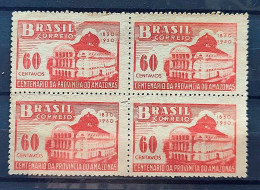 C 257 Brazil Stamp Centenary Province Of Amazonas Theater Architecture 1950 Block Of 4 - Ongebruikt