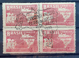 C 254 Brazil Stamp General Census Of Brazil Geography Map 1950 Block Of 4 CBC DF - Ongebruikt