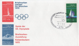 Germany Deutschland 1972 FDC Olympischen Spiele Olympic Games Munchen, Sailing Segeln, Canceled In Kaiserslautern - 1971-1980