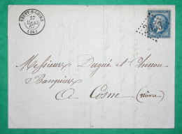 N°22 GC 2653 NEUVY SUR LOIRE NIEVRE POUR COSNE 1867 LETTRE COVER FRANCE - 1849-1876: Période Classique