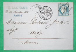 N°60A ETOILE DE PARIS N°14 R. DE STRASBOURG POUR AVIZE MARNE 1872 LETTRE COVER FRANCE - 1849-1876: Période Classique