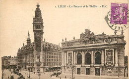 59 - Lille - La Bourse Et Le Théâtre - Automobiles - Oblitération Ronde De 1936 - CPA - Voir Scans Recto-Verso - Lille