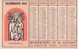 Calendarietto - Monastero Di S.chiara - Roma - Anno 1956 - Tamaño Pequeño : 1941-60