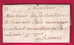 MARQUE CHATEAUBRIANT LOIRE INFERIEURE 1744 LENAIN N°3 INDICE 20 POUR RENNES ILLE ET VILAINE LETTRE - 1701-1800: Precursores XVIII