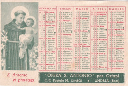 Calendarietto - Opera S.antonio Per Orfani - Andria - Bari - Anno 1956 - Small : 1941-60