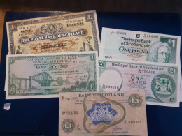 FIVE VINTAGE SCOTTISH £1 BANKNOTES 1961 1962 1969 1986 & 2001 VARIOUS GRADES - 1 Pond