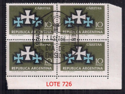 ARGENTINA 1966 GJ 1385 CARITAS CON  DOBLE IMPRESIÓN DEL FONDO Y MATASELLO PRIMER DIA - Used Stamps