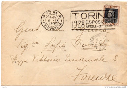 1928  LETTERA CON ANNULLO   ROMA + TARGHETTA TORINO 1928 ESPOSIZIONE - Marcophilia