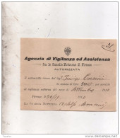 1910 RICEVUTA AGENZIA DI VIGILANZA FRA LE GUARDIE NOTTURNE DI FIRENZE - Historische Dokumente
