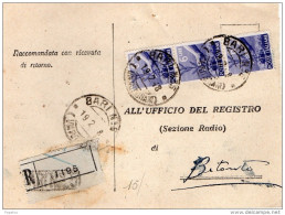 1948  RICEVA DI RITORNO CON ANNULLO  BARI 5 - 1946-60: Storia Postale