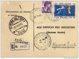 1966 RICEVUTA DI RITORNO CON ANNULLO ARTEGNA  UDINE + GEMONA - 1961-70: Storia Postale