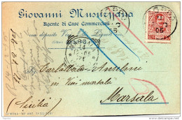 1905  CARTOLINA CON ANNULLO  OSOPPO UDINE DENTELLATURA   SPOSTATA  + MARSALA - Marcofilía