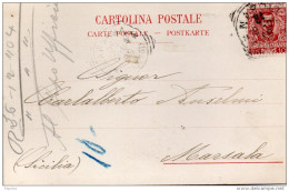 1904  CARTOLINA CON ANNULLO  NAPOLI DENTELLATURA   SPOSTATA  + MARSALA - Marcophilie