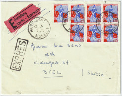 FRANCE - 1960 7xYv.1234 25c Marianne à La Nef Sur LSC Par EXPRÈS De Metz à BIEL, SUISSE - Storia Postale